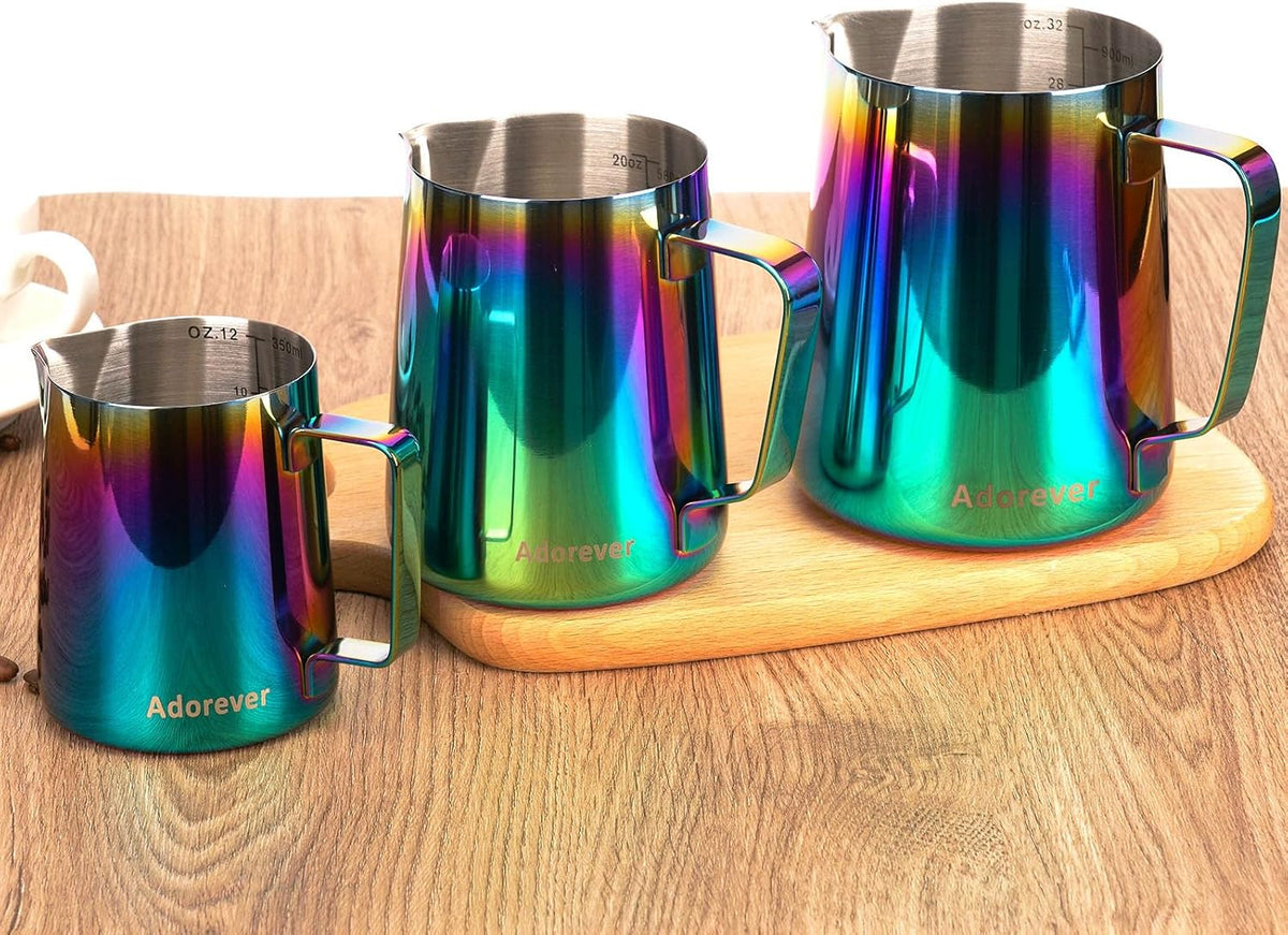 Milk Frothing Pitcher, 8.5oz/12oz/20oz/32oz/50oz/66oz Milk Frother Cup Stainless Steel, Espresso Accessories, Milk Steaming Pitchers Coffee Cappuccino Latte Art Barista Milk Jug Cup with Art Pen,12oz