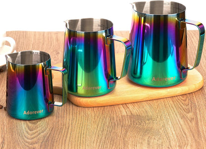 Milk Frothing Pitcher, 8.5oz/12oz/20oz/32oz/50oz/66oz Milk Frother Cup Stainless Steel, Espresso Accessories, Milk Steaming Pitchers Coffee Cappuccino Latte Art Barista Milk Jug Cup with Art Pen,12oz