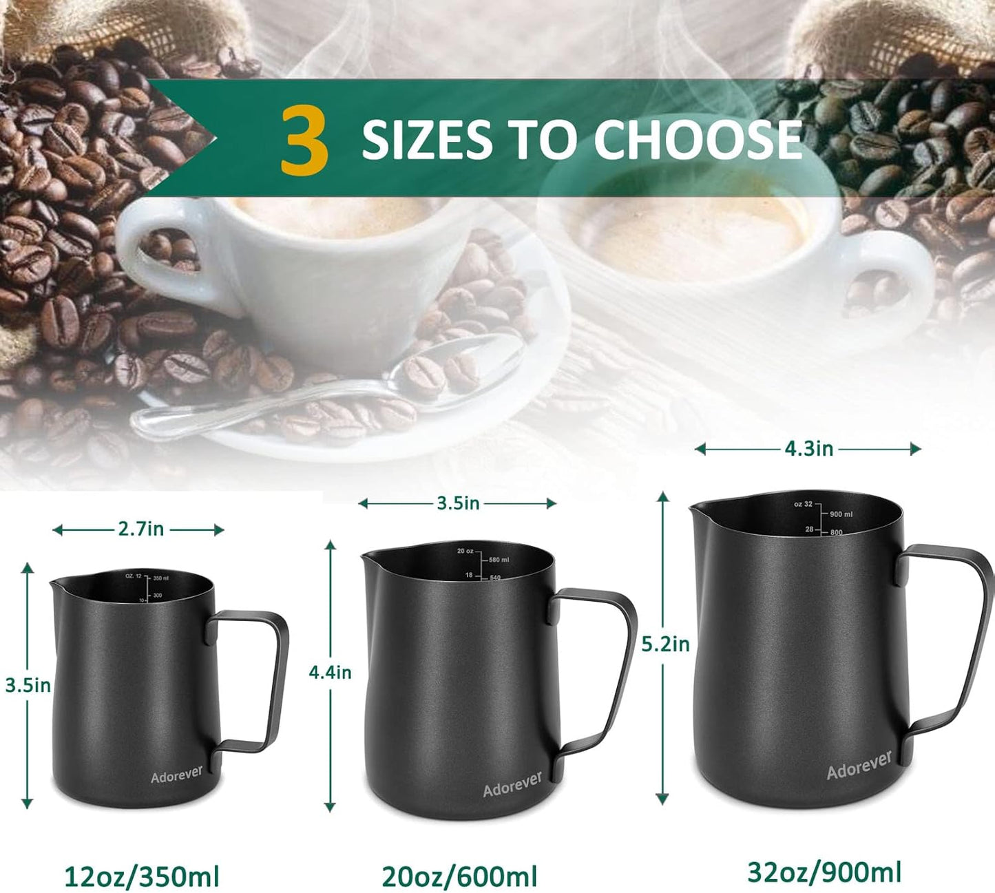 Milk Frothing Pitcher, 8.5oz/12oz/20oz/32oz/50oz/66oz Milk Frother Cup Stainless Steel, Espresso Accessories, Milk Steaming Pitchers Coffee Cappuccino Latte Art Barista Milk Jug Cup with Art Pen,12oz