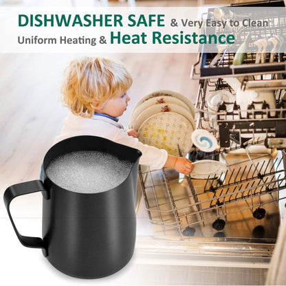 Milk Frothing Pitcher, 8.5oz/12oz/20oz/32oz/50oz/66oz Milk Frother Cup Stainless Steel, Espresso Accessories, Milk Steaming Pitchers Coffee Cappuccino Latte Art Barista Milk Jug Cup with Art Pen,12oz