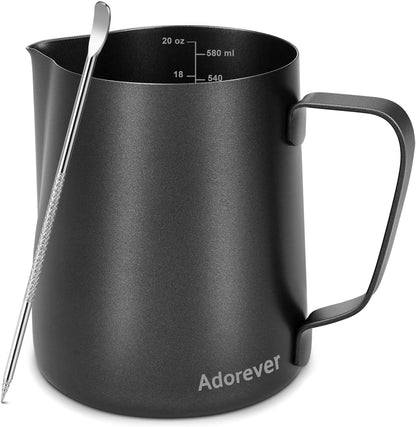 Milk Frothing Pitcher, 8.5oz/12oz/20oz/32oz/50oz/66oz Milk Frother Cup Stainless Steel, Espresso Accessories, Milk Steaming Pitchers Coffee Cappuccino Latte Art Barista Milk Jug Cup with Art Pen,12oz