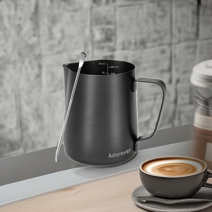 Milk Frothing Pitcher, 8.5oz/12oz/20oz/32oz/50oz/66oz Milk Frother Cup Stainless Steel, Espresso Accessories, Milk Steaming Pitchers Coffee Cappuccino Latte Art Barista Milk Jug Cup with Art Pen,12oz