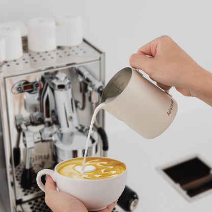 Milk Frothing Pitcher, 8.5oz/12oz/20oz/32oz/50oz/66oz Milk Frother Cup Stainless Steel, Espresso Accessories, Milk Steaming Pitchers Coffee Cappuccino Latte Art Barista Milk Jug Cup with Art Pen,12oz