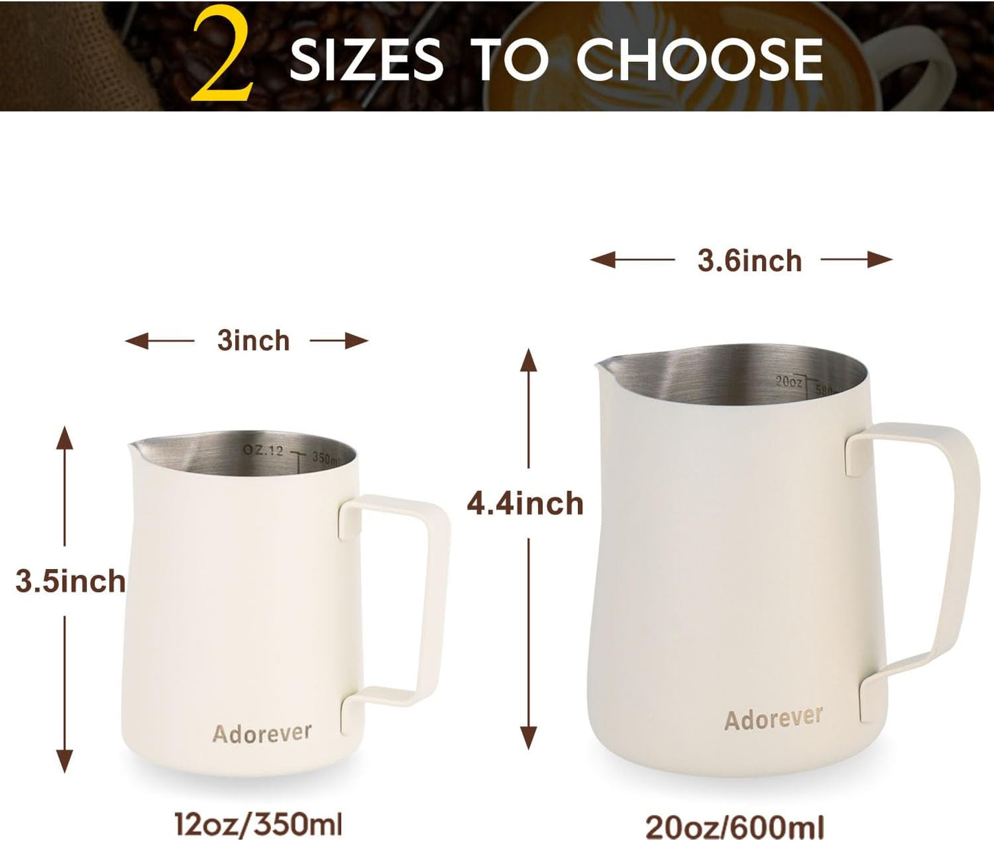 Milk Frothing Pitcher, 8.5oz/12oz/20oz/32oz/50oz/66oz Milk Frother Cup Stainless Steel, Espresso Accessories, Milk Steaming Pitchers Coffee Cappuccino Latte Art Barista Milk Jug Cup with Art Pen,12oz
