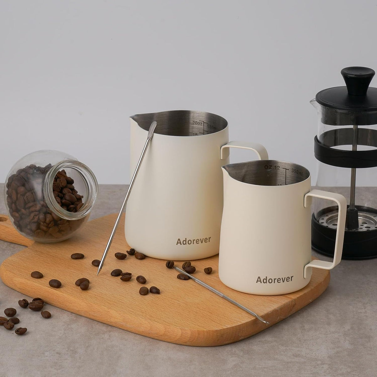 Milk Frothing Pitcher, 8.5oz/12oz/20oz/32oz/50oz/66oz Milk Frother Cup Stainless Steel, Espresso Accessories, Milk Steaming Pitchers Coffee Cappuccino Latte Art Barista Milk Jug Cup with Art Pen,12oz