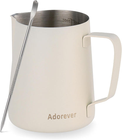 Milk Frothing Pitcher, 8.5oz/12oz/20oz/32oz/50oz/66oz Milk Frother Cup Stainless Steel, Espresso Accessories, Milk Steaming Pitchers Coffee Cappuccino Latte Art Barista Milk Jug Cup with Art Pen,12oz