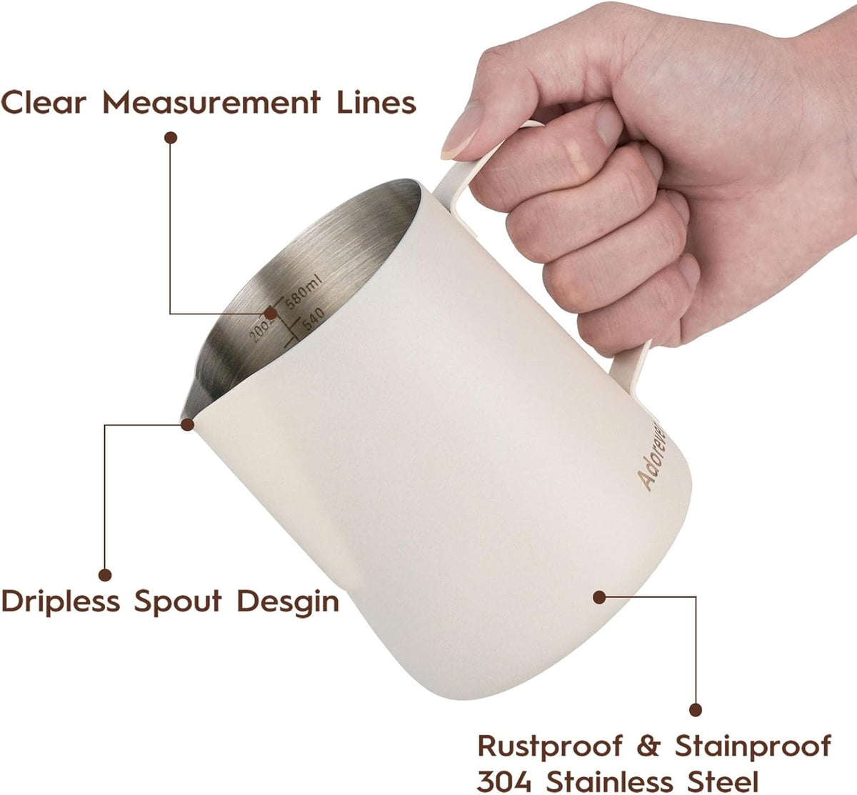 Milk Frothing Pitcher, 8.5oz/12oz/20oz/32oz/50oz/66oz Milk Frother Cup Stainless Steel, Espresso Accessories, Milk Steaming Pitchers Coffee Cappuccino Latte Art Barista Milk Jug Cup with Art Pen,12oz