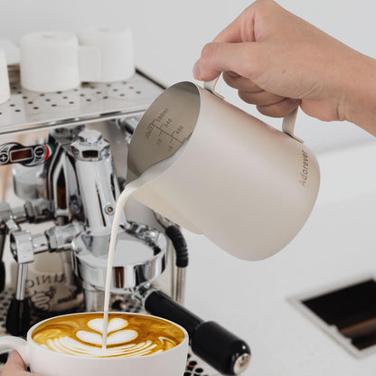 Milk Frothing Pitcher, 8.5oz/12oz/20oz/32oz/50oz/66oz Milk Frother Cup Stainless Steel, Espresso Accessories, Milk Steaming Pitchers Coffee Cappuccino Latte Art Barista Milk Jug Cup with Art Pen,12oz