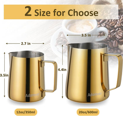 Milk Frothing Pitcher, 8.5oz/12oz/20oz/32oz/50oz/66oz Milk Frother Cup Stainless Steel, Espresso Accessories, Milk Steaming Pitchers Coffee Cappuccino Latte Art Barista Milk Jug Cup with Art Pen,12oz