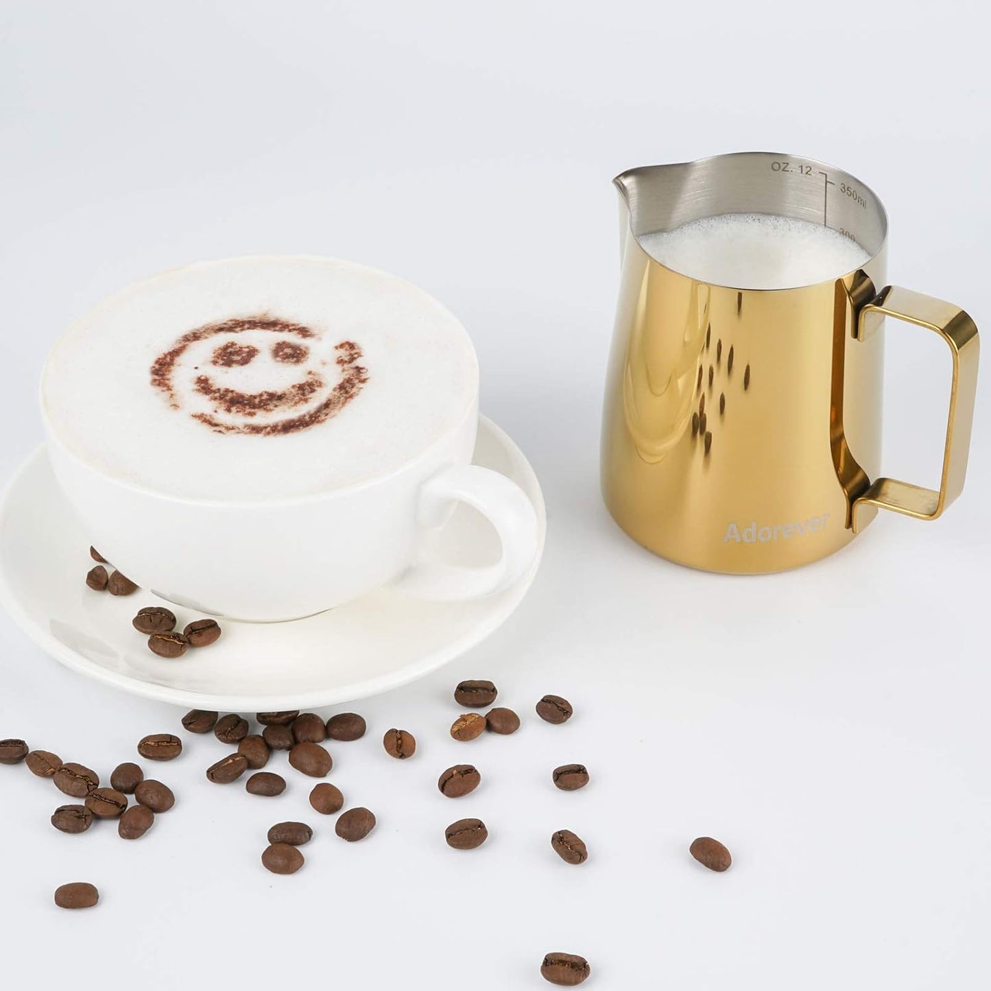 Milk Frothing Pitcher, 8.5oz/12oz/20oz/32oz/50oz/66oz Milk Frother Cup Stainless Steel, Espresso Accessories, Milk Steaming Pitchers Coffee Cappuccino Latte Art Barista Milk Jug Cup with Art Pen,12oz