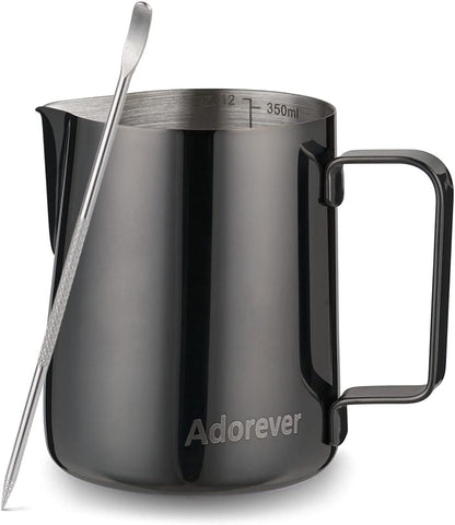 Milk Frothing Pitcher, 8.5oz/12oz/20oz/32oz/50oz/66oz Milk Frother Cup Stainless Steel, Espresso Accessories, Milk Steaming Pitchers Coffee Cappuccino Latte Art Barista Milk Jug Cup with Art Pen,12oz