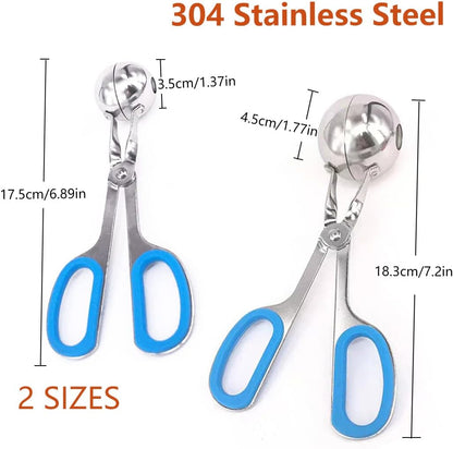3PCS Stainless Steel Meat Ballers, Nonstick Meatball Scoop Ball Maker Ice Tongs for Cake Pop, Ice Cream Scoop, Fruit, Cookie Dough, Melon