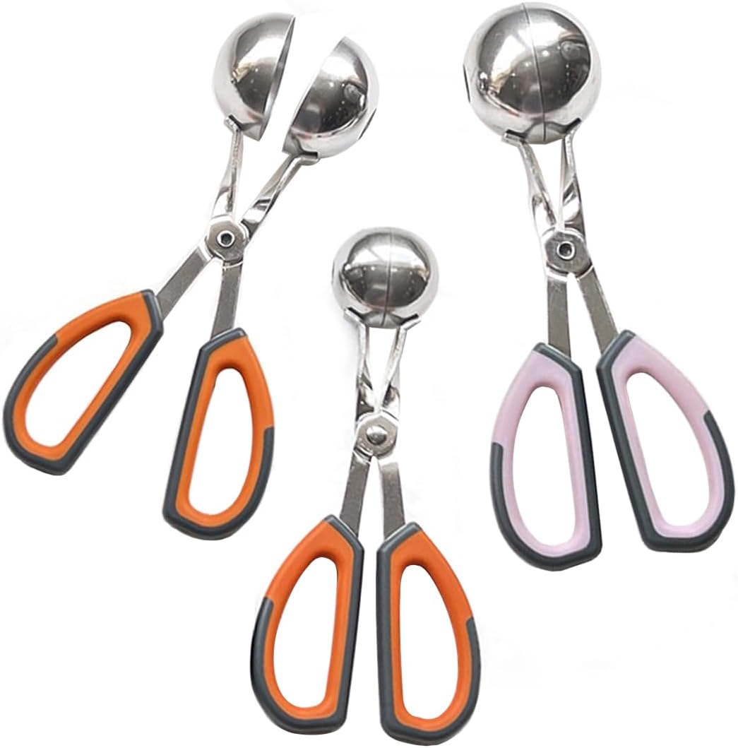 3PCS Stainless Steel Meat Ballers, Nonstick Meatball Scoop Ball Maker Ice Tongs for Cake Pop, Ice Cream Scoop, Fruit, Cookie Dough, Melon