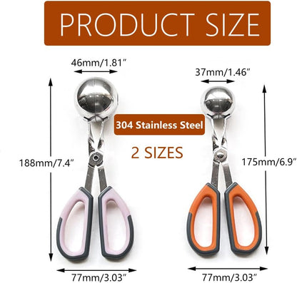 3PCS Stainless Steel Meat Ballers, Nonstick Meatball Scoop Ball Maker Ice Tongs for Cake Pop, Ice Cream Scoop, Fruit, Cookie Dough, Melon