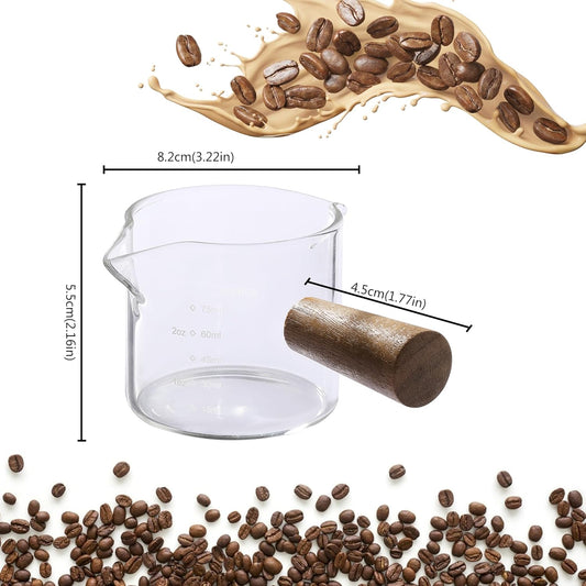 Measuring Cups, Espresso Shot Glass with Dual Scale and Wood Handle,75ml | Double Spouts