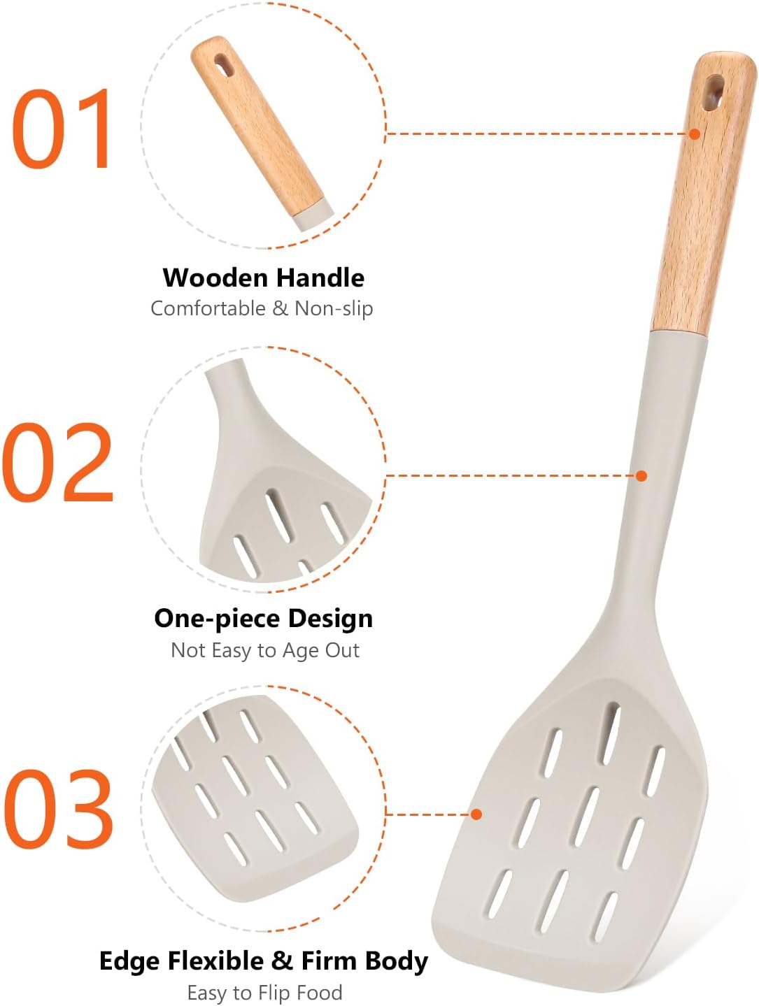 Silicone Spatula, Non Stick Turner for Cooking, Food Grade, Khaki