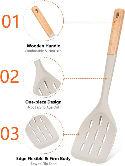 Silicone Spatula, Non Stick Turner for Cooking, Food Grade, Khaki
