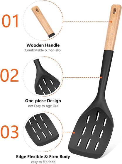 Silicone Spatula, Non Stick Turner for Cooking, Food Grade, Khaki