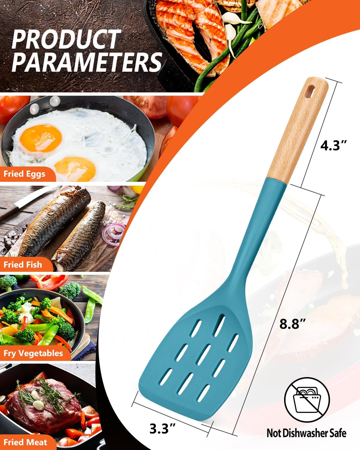 Silicone Spatula, Non Stick Turner for Cooking, Food Grade, Khaki