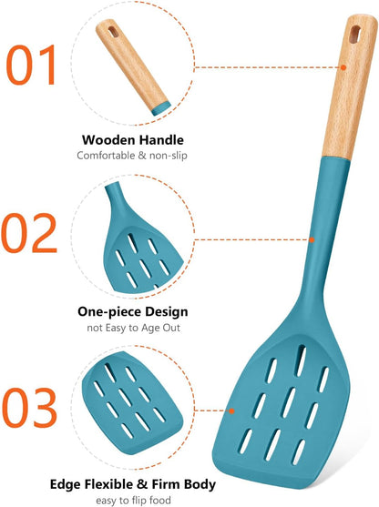 Silicone Spatula, Non Stick Turner for Cooking, Food Grade, Khaki