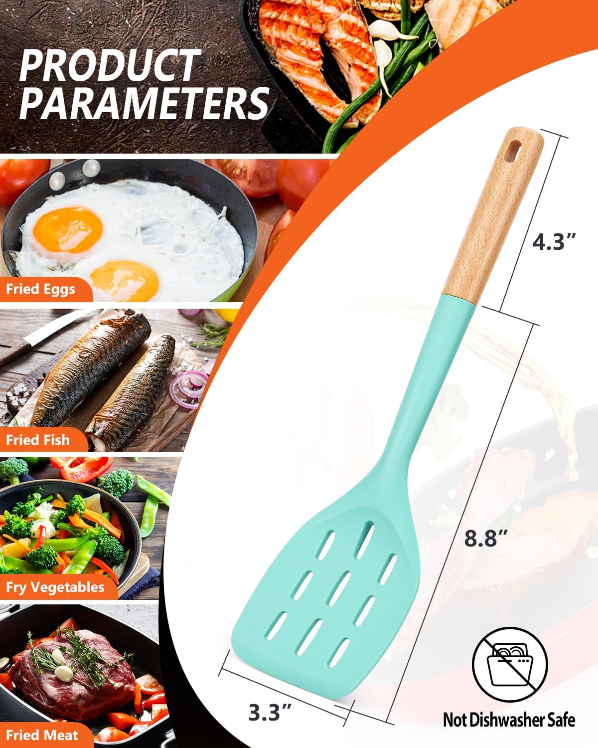 Silicone Spatula, Non Stick Turner for Cooking, Food Grade, Khaki