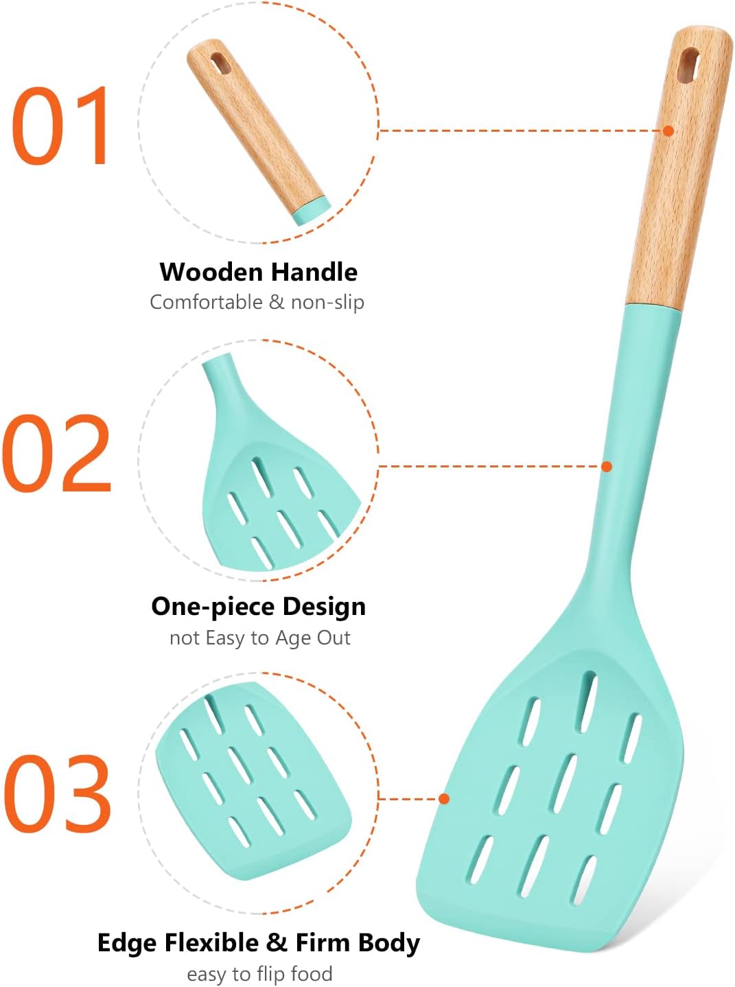 Silicone Spatula, Non Stick Turner for Cooking, Food Grade, Khaki