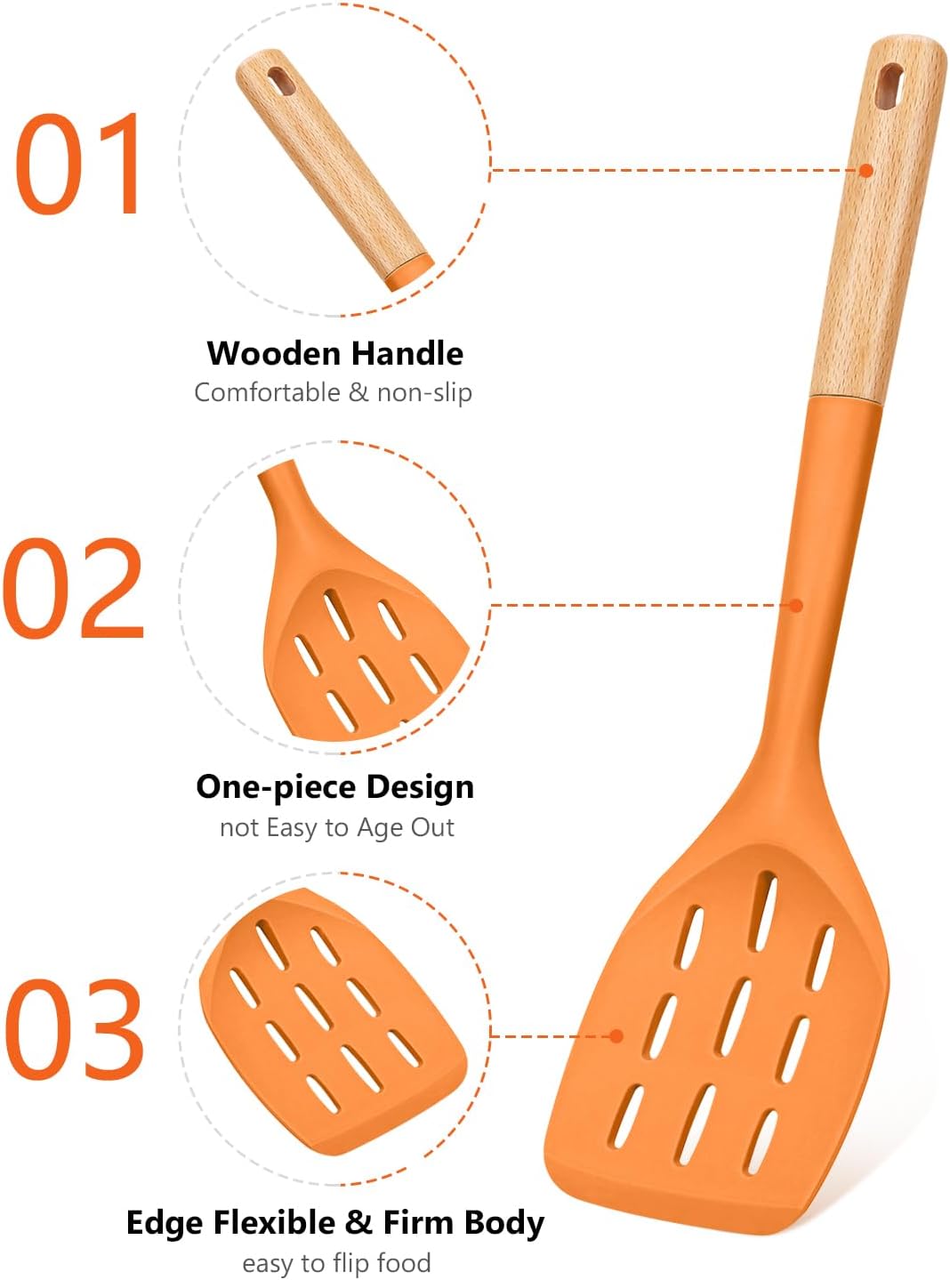 Silicone Spatula, Non Stick Turner for Cooking, Food Grade, Khaki