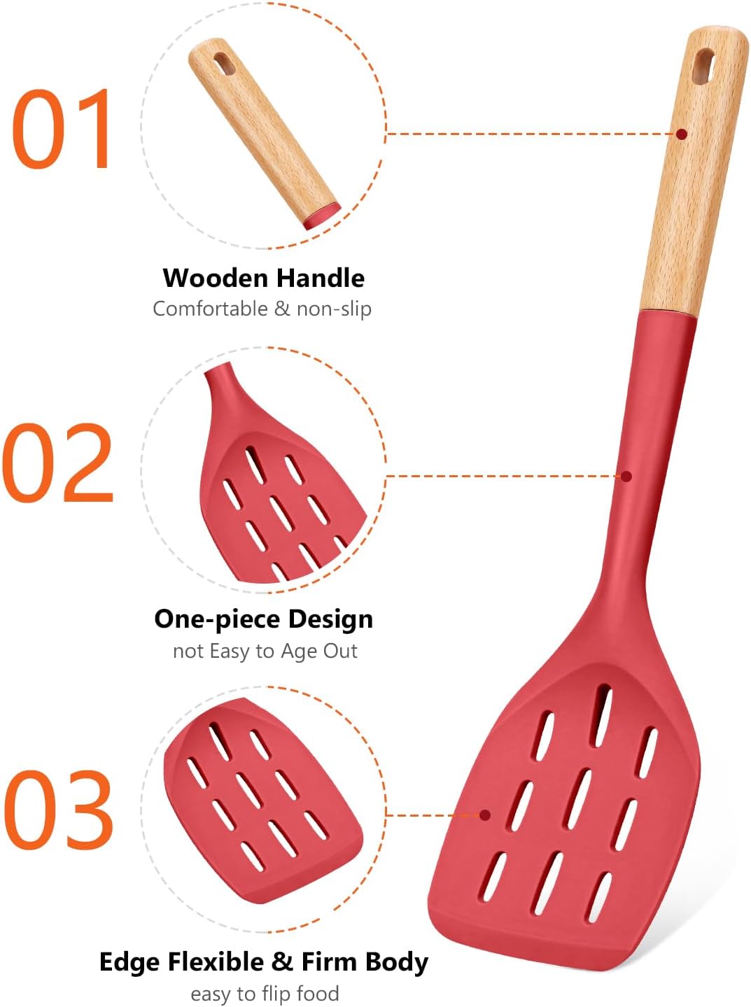 Silicone Spatula, Non Stick Turner for Cooking, Food Grade, Khaki