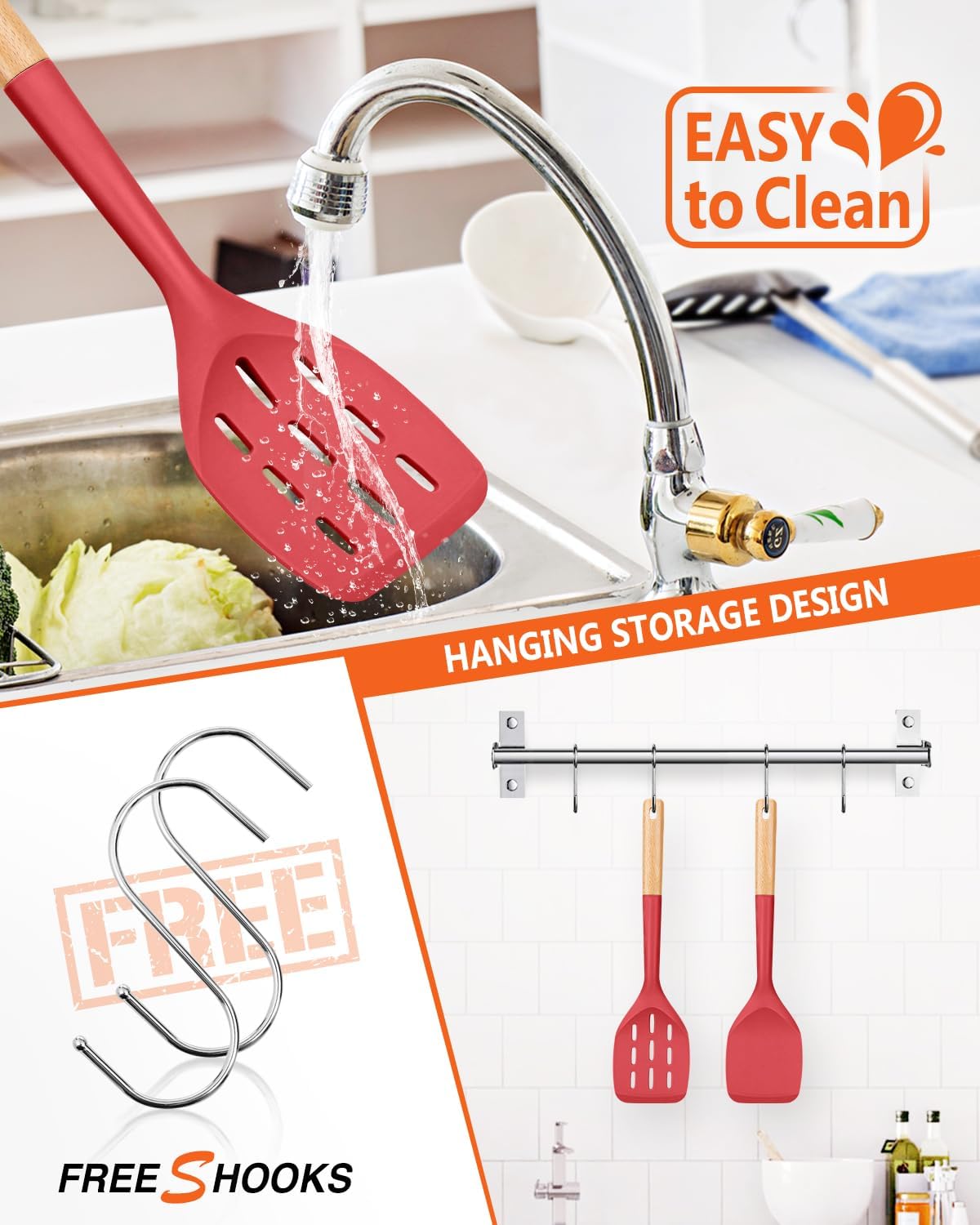 Silicone Spatula, Non Stick Turner for Cooking, Food Grade, Khaki