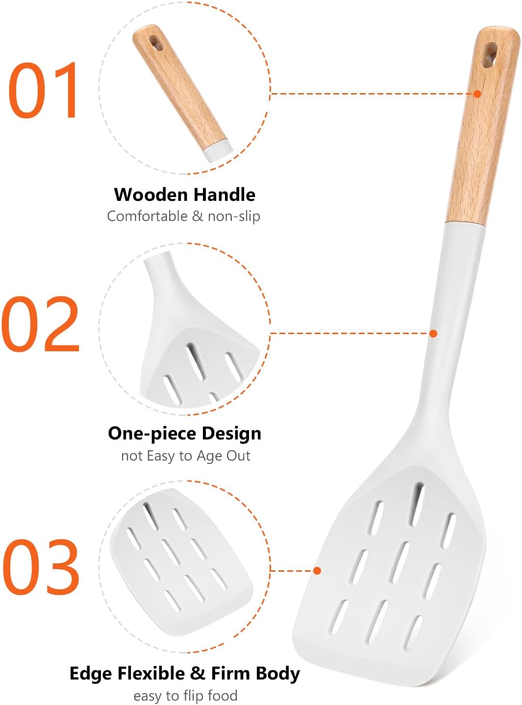 Silicone Spatula, Non Stick Turner for Cooking, Food Grade, Khaki