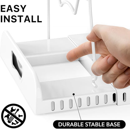 Expandable Pan Rack 10 Adjustable Compartments, White | Kitchen Cabinet Organizer for Pots, Pans, Lids & Bakeware - Pantry & Countertop Storage