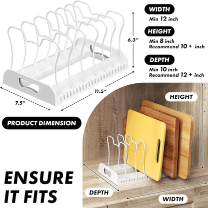 Expandable Pan Rack 10 Adjustable Compartments, White | Kitchen Cabinet Organizer for Pots, Pans, Lids & Bakeware - Pantry & Countertop Storage