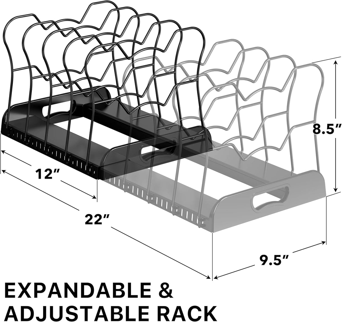 Expandable Pan Rack 10 Adjustable Compartments, White | Kitchen Cabinet Organizer for Pots, Pans, Lids & Bakeware - Pantry & Countertop Storage