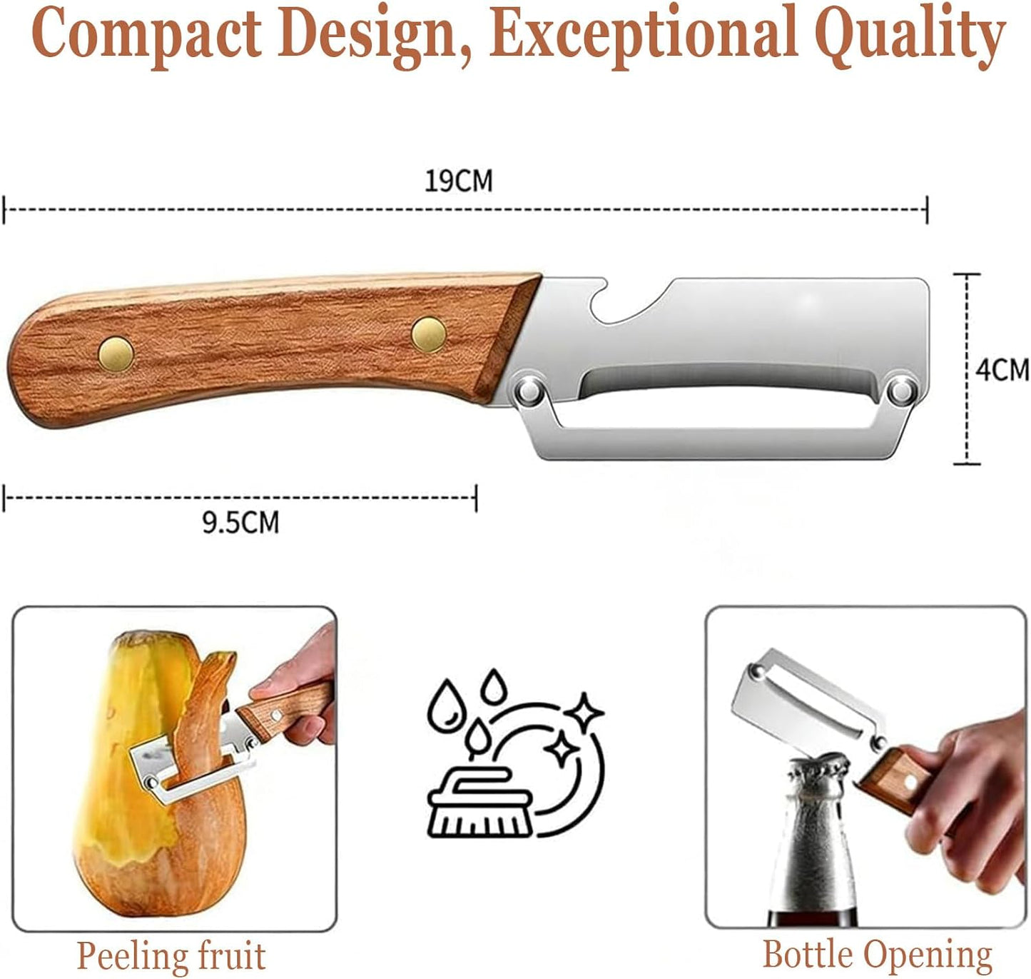 2PCS Multi-Functional Vegetable Peeler for Kitchen, Premium Vegetable Peeler with Bottle Opener and Wooden Handle and Bottle Opener, 2-in-1 Stainless Steel Kitchen Tool for Fruit Potato Pumpkin