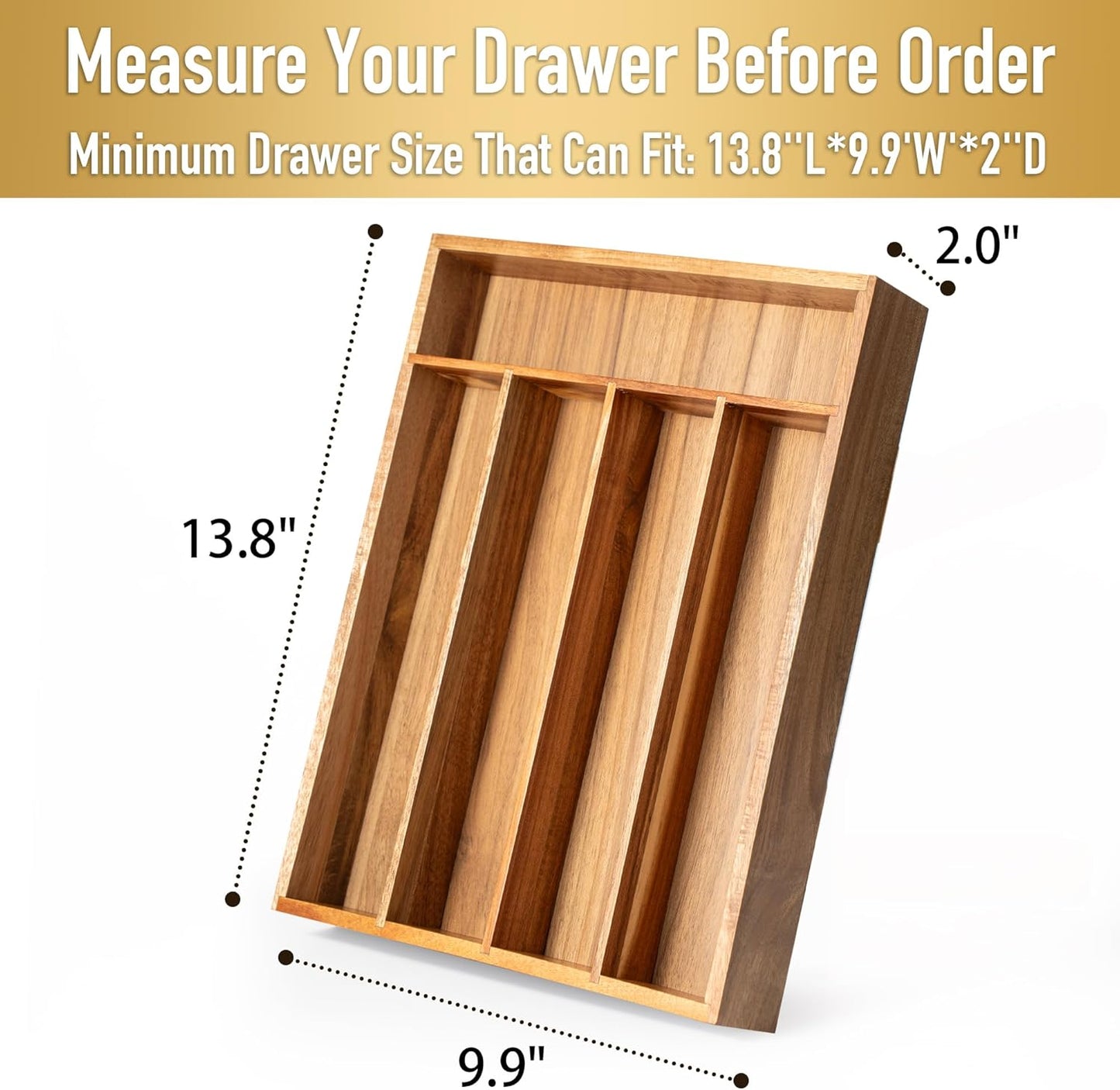 Silverware Organizer Kitchen Drawer Organizer Utensil Organizer Bamboo Silverware Holder Cutlery Organizer in Drawer Flatware Organizer Tray(5 slots, Natural