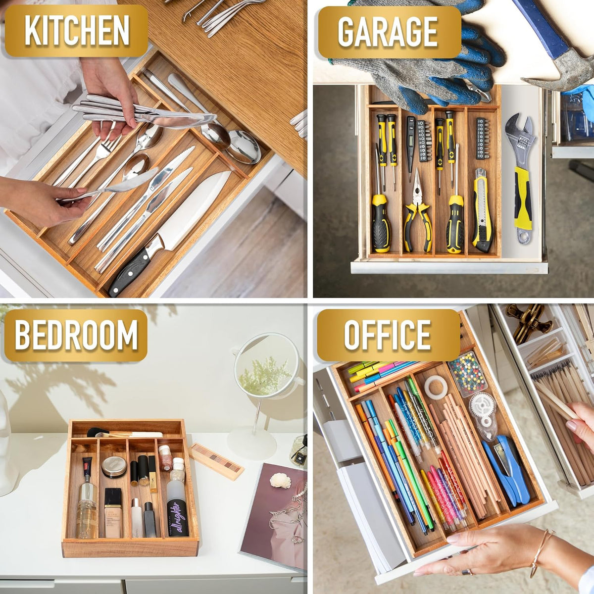 Silverware Organizer Kitchen Drawer Organizer Utensil Organizer Bamboo Silverware Holder Cutlery Organizer in Drawer Flatware Organizer Tray(5 slots, Natural