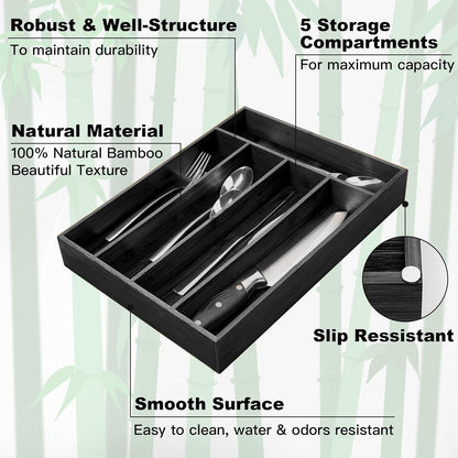 Silverware Organizer Kitchen Drawer Organizer Utensil Organizer Bamboo Silverware Holder Cutlery Organizer in Drawer Flatware Organizer Tray(5 slots, Natural