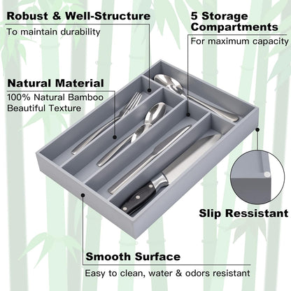 Silverware Organizer Kitchen Drawer Organizer Utensil Organizer Bamboo Silverware Holder Cutlery Organizer in Drawer Flatware Organizer Tray(5 slots, Natural