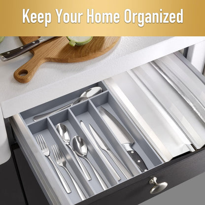 Silverware Organizer Kitchen Drawer Organizer Utensil Organizer Bamboo Silverware Holder Cutlery Organizer in Drawer Flatware Organizer Tray(5 slots, Natural