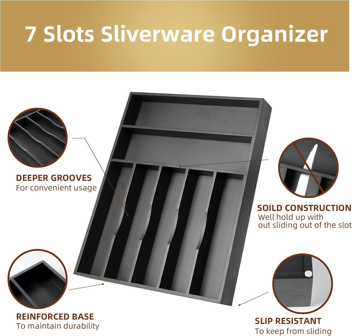 Silverware Organizer Kitchen Drawer Organizer Utensil Organizer Bamboo Silverware Holder Cutlery Organizer in Drawer Flatware Organizer Tray(5 slots, Natural