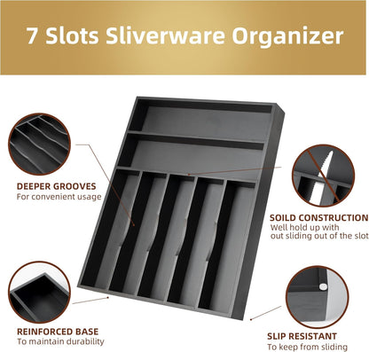 Silverware Organizer Kitchen Drawer Organizer Utensil Organizer Bamboo Silverware Holder Cutlery Organizer in Drawer Flatware Organizer Tray(5 slots, Natural