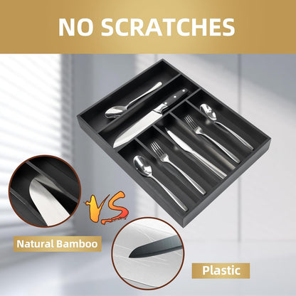 Silverware Organizer Kitchen Drawer Organizer Utensil Organizer Bamboo Silverware Holder Cutlery Organizer in Drawer Flatware Organizer Tray(5 slots, Natural