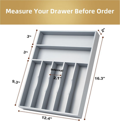 Silverware Organizer Kitchen Drawer Organizer Utensil Organizer Bamboo Silverware Holder Cutlery Organizer in Drawer Flatware Organizer Tray(5 slots, Natural