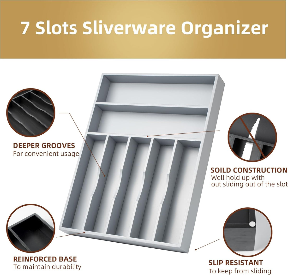 Silverware Organizer Kitchen Drawer Organizer Utensil Organizer Bamboo Silverware Holder Cutlery Organizer in Drawer Flatware Organizer Tray(5 slots, Natural