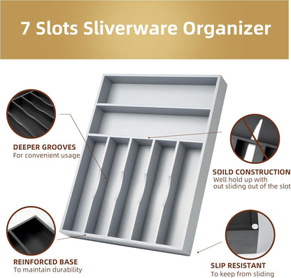Silverware Organizer Kitchen Drawer Organizer Utensil Organizer Bamboo Silverware Holder Cutlery Organizer in Drawer Flatware Organizer Tray(5 slots, Natural