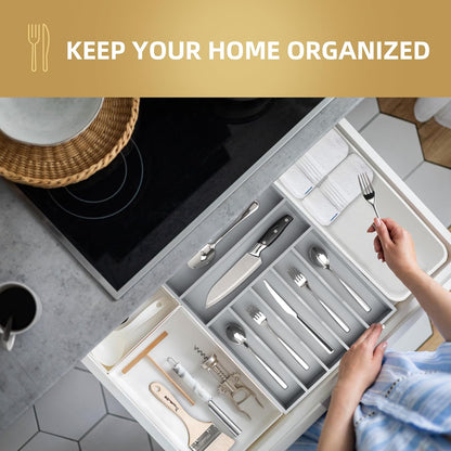 Silverware Organizer Kitchen Drawer Organizer Utensil Organizer Bamboo Silverware Holder Cutlery Organizer in Drawer Flatware Organizer Tray(5 slots, Natural