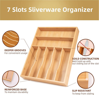 Silverware Organizer Kitchen Drawer Organizer Utensil Organizer Bamboo Silverware Holder Cutlery Organizer in Drawer Flatware Organizer Tray(5 slots, Natural