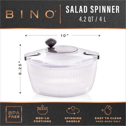 Salad Spinner - 4.2 Qt | Large Manual Lettuce Spinner with Secure Lid Lock & Built-in Draining System | Salad Spinner with Salad Bowl | Fruit & Vegetable Basket Colander | Kitchen Gadgets