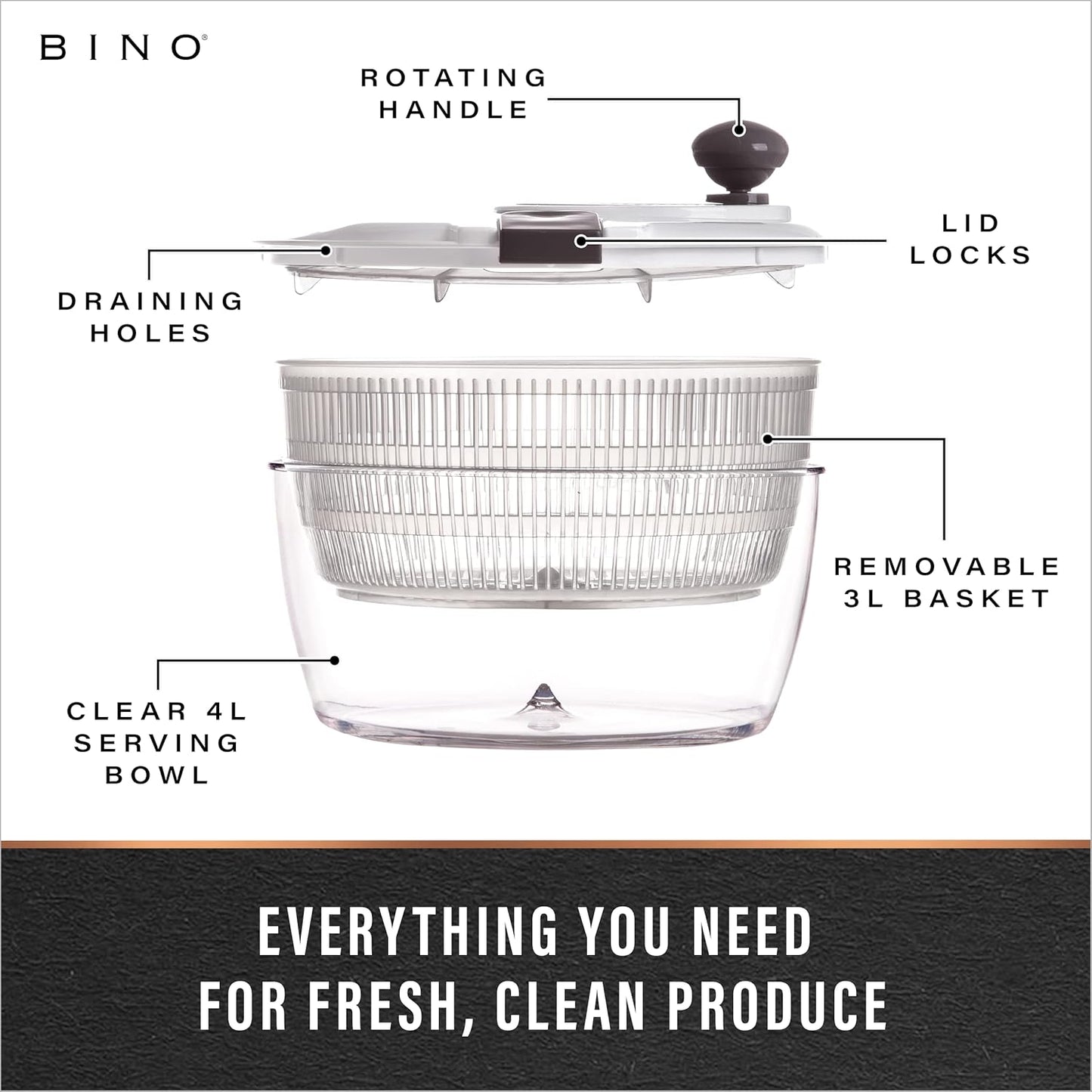Salad Spinner - 4.2 Qt | Large Manual Lettuce Spinner with Secure Lid Lock & Built-in Draining System | Salad Spinner with Salad Bowl | Fruit & Vegetable Basket Colander | Kitchen Gadgets
