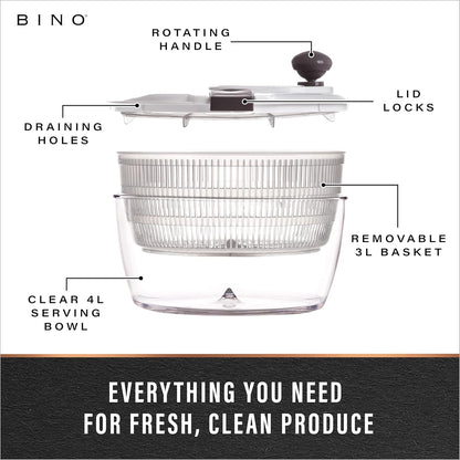 Salad Spinner - 4.2 Qt | Large Manual Lettuce Spinner with Secure Lid Lock & Built-in Draining System | Salad Spinner with Salad Bowl | Fruit & Vegetable Basket Colander | Kitchen Gadgets